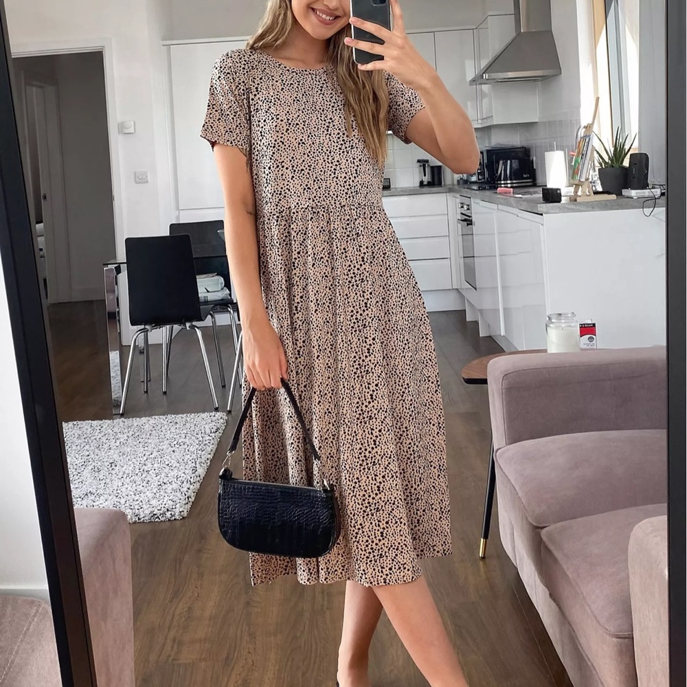 ASOS Wednesday’s Girl midi smock dress in smudge polka dot, size 12